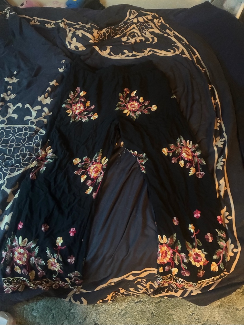 Black Embroidered Floral pants